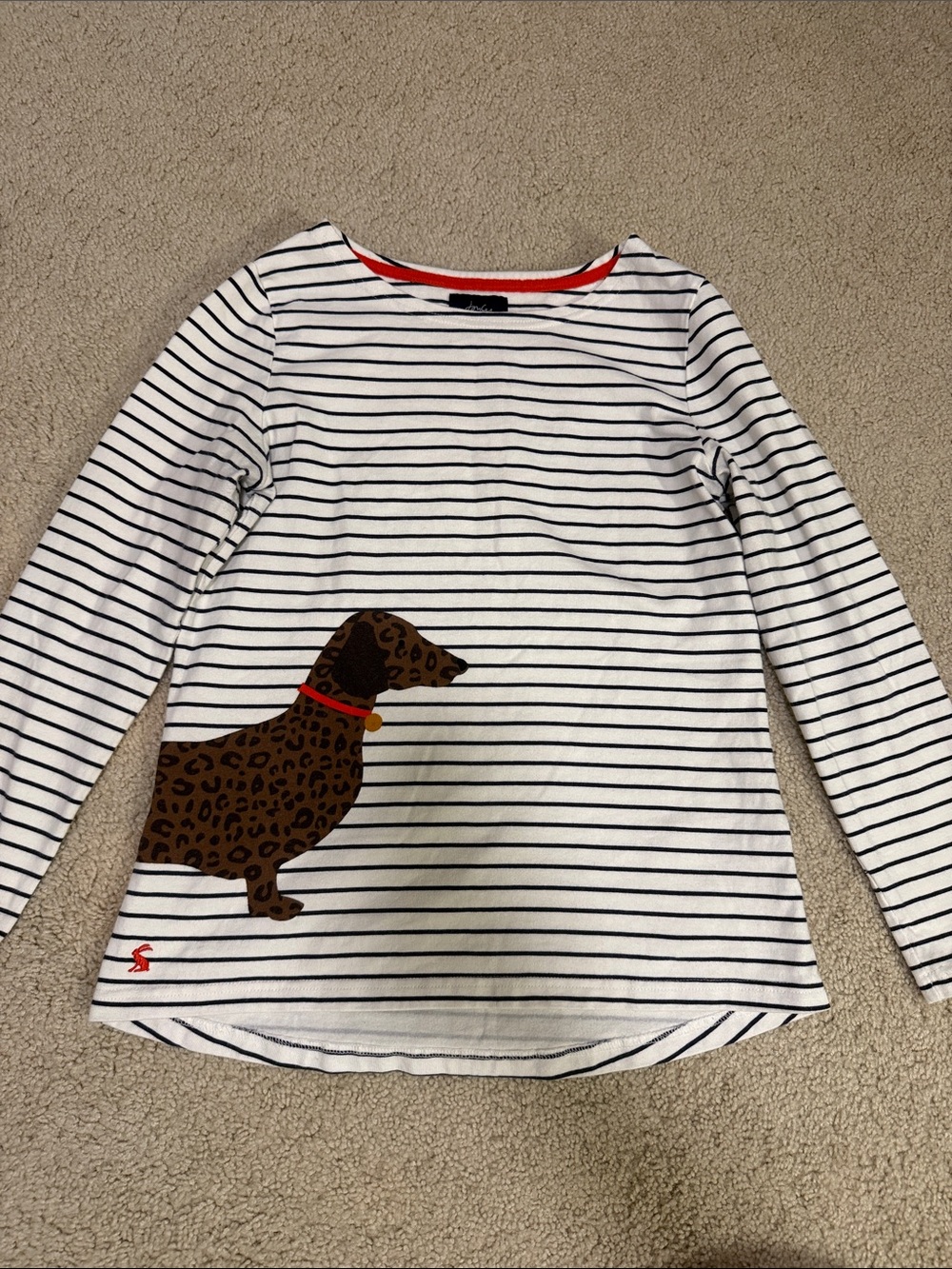 Joules Harbour Print Striped Dachshund Leopard Dog Top Navy White US 6
